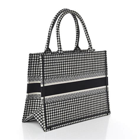 small black and white houndstooth embroidered dior book tote|Small Dior Book Tote Black and White Houndstooth Embroidery.